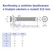 Furniture scr. 7 x 60  3.0p,hex+hole zpstem dia 7 mm